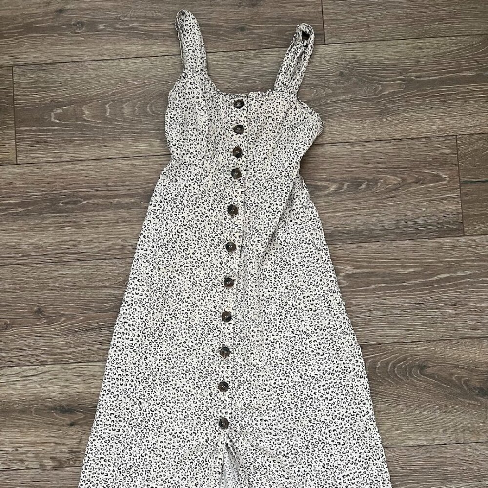 Japna Tan Animal Leopard Print Button Down Midi Dress Size XS